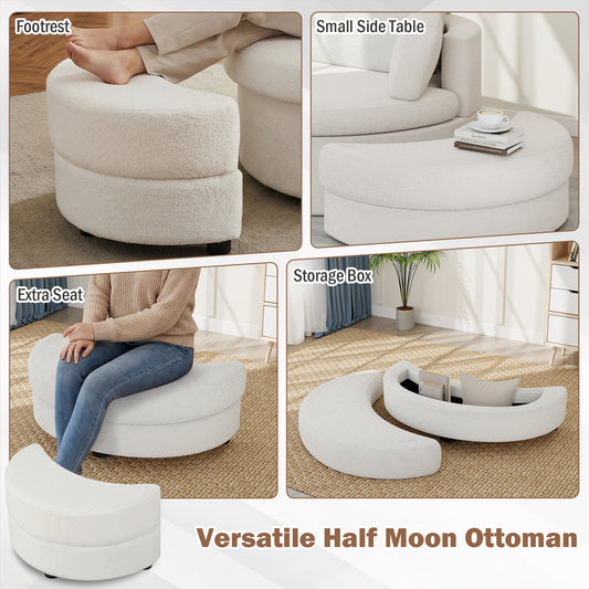 360¬∞ Swivel Accent Chair with Half Moon Storage Ottoman-White