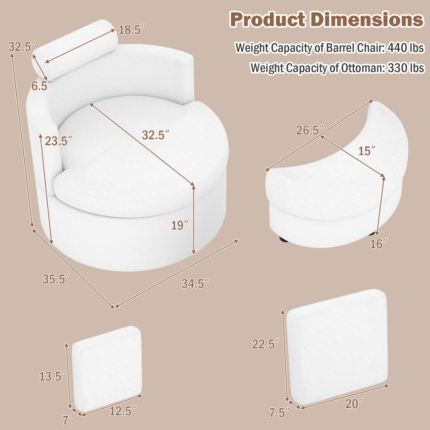 360¬∞ Swivel Accent Chair with Half Moon Storage Ottoman-White