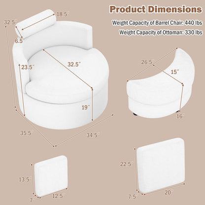 360¬∞ Swivel Accent Chair with Half Moon Storage Ottoman-White