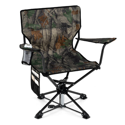 360° Swivel Hunting Chair Portable Foldable Hunting Chair with Mesh Cup Holder and Storage Pockets-Camouflage - Green