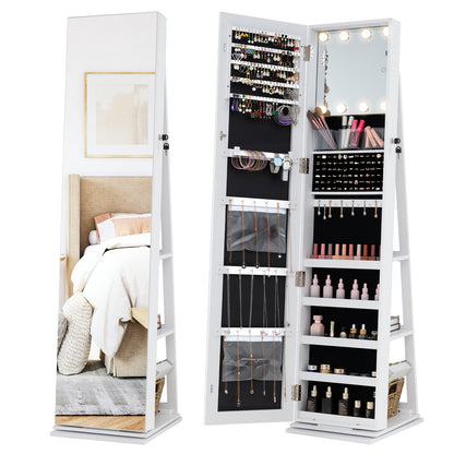 360¬∞ Swivel Jewelry Cabinet with Full Length Mirror-White