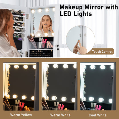 360¬∞ Swivel Jewelry Cabinet with Full Length Mirror-White