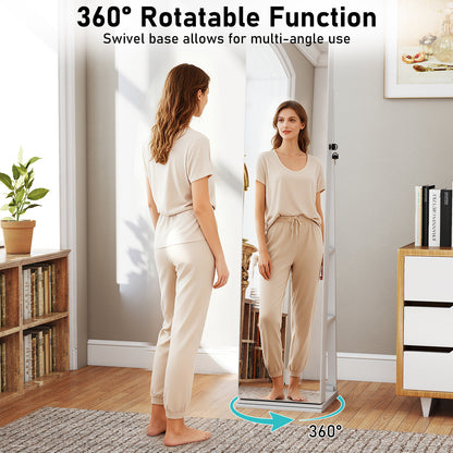 360¬∞ Swivel Jewelry Cabinet with Full Length Mirror-White