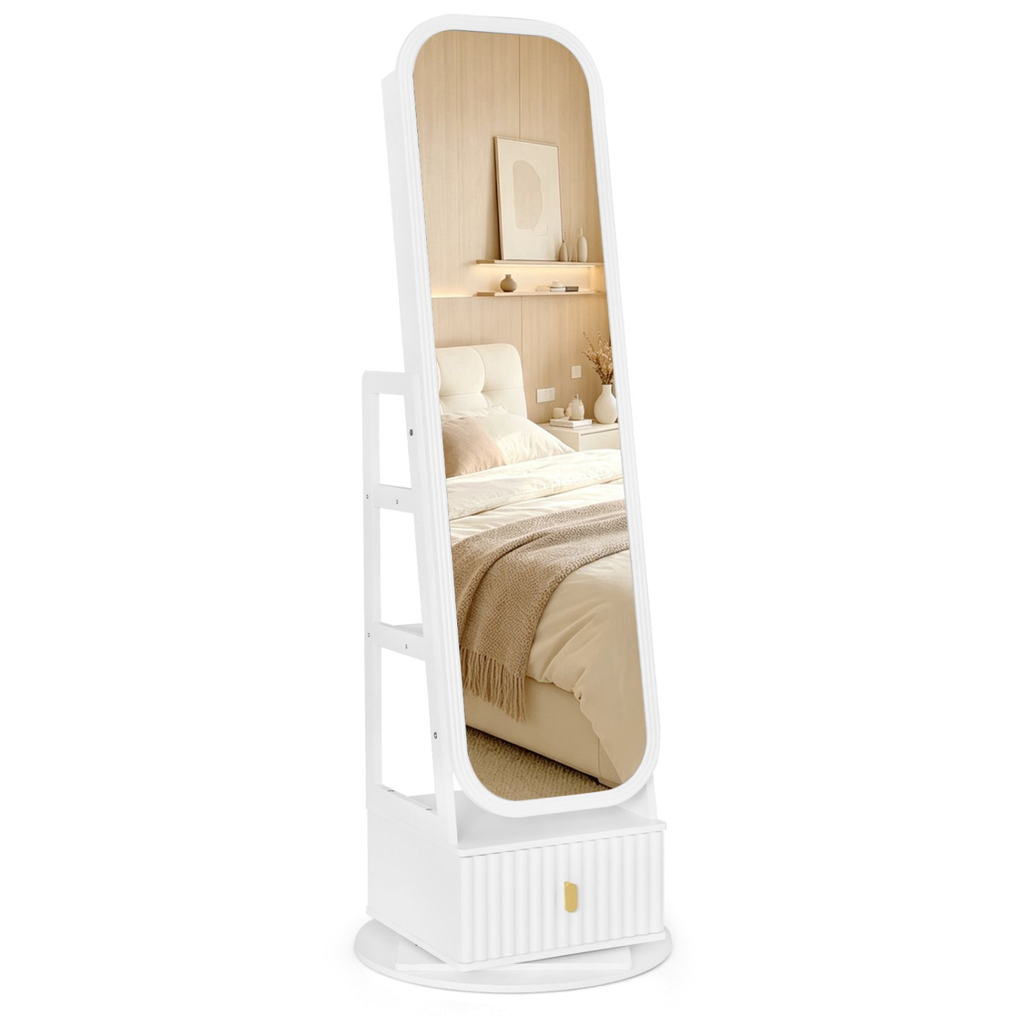 Jewelry Armoire with Full-Length Mirror and 360° Swivel Base