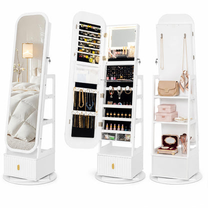 Jewelry Armoire with Full-Length Mirror and 360° Swivel Base