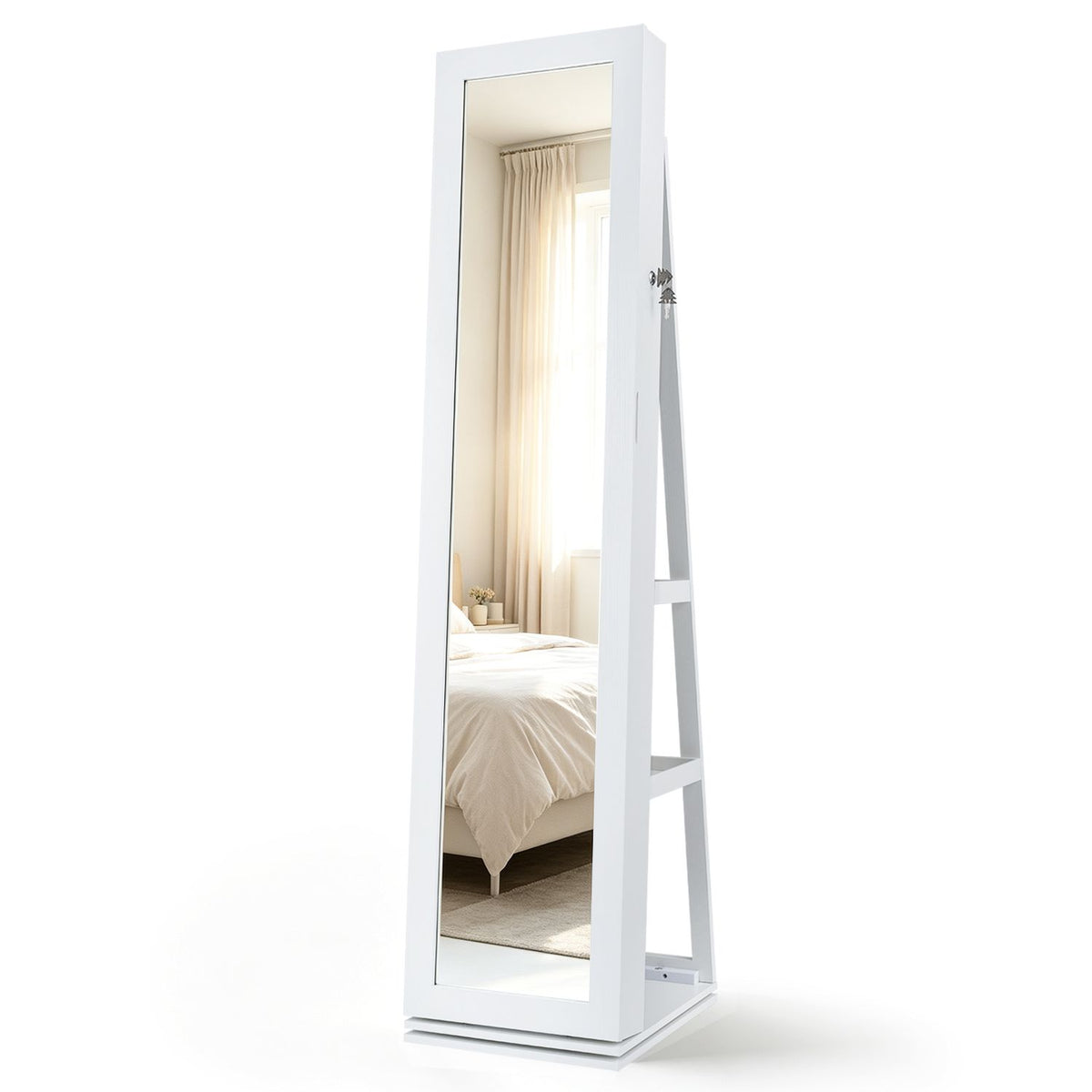 360° Swivel Jewelry Cabinet with Full-Length Mirror for Bedroom-White