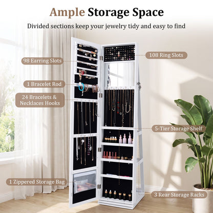 360° Swivel Jewelry Cabinet with Full-Length Mirror for Bedroom-White