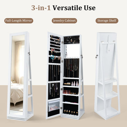 360° Swivel Jewelry Cabinet with Full-Length Mirror for Bedroom-White