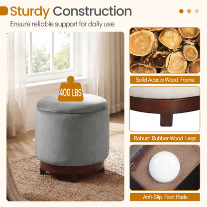 360° Swivel Velvet Foot Rest with Hidden Storage for Living Room