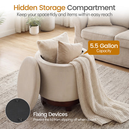 360° Swivel Velvet Foot Rest with Hidden Storage for Living Room