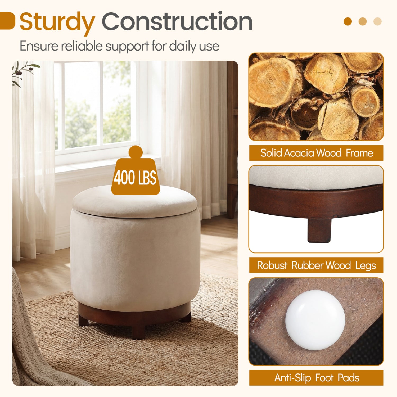 360° Swivel Velvet Foot Rest with Hidden Storage for Living Room