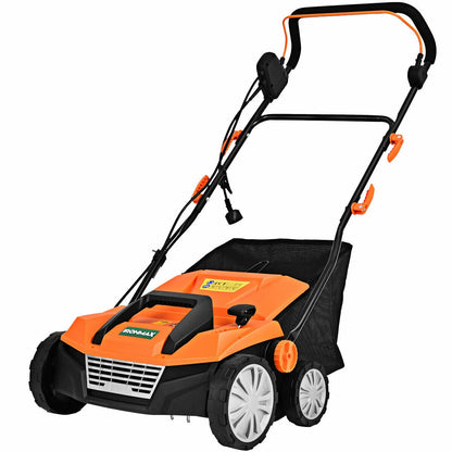 15 Inch 13 Amp Electric Scarifier with Collection Bag and Removable Blades-Green - Orange