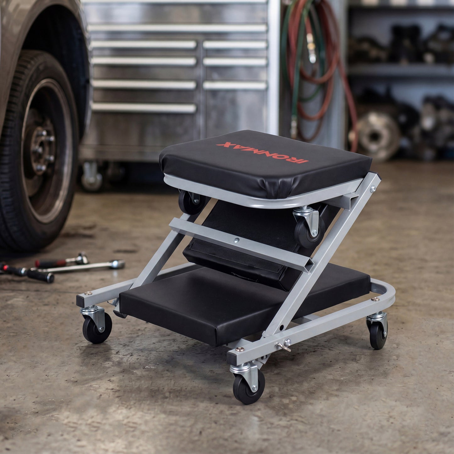 2-in-1 Mechanic Creeper and Z-Seat with 6 Swivel Casters