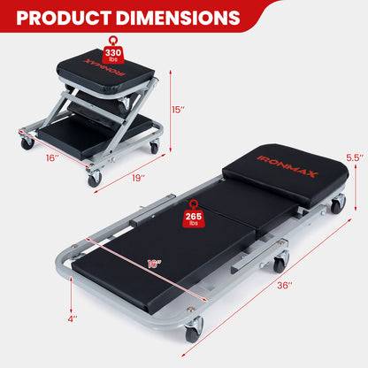 2-in-1 Mechanic Creeper and Z-Seat with 6 Swivel Casters