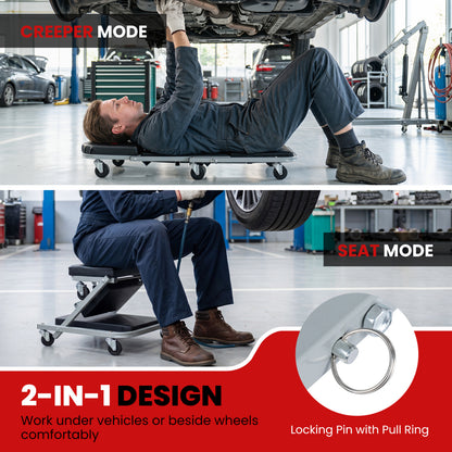 2-in-1 Mechanic Creeper and Z-Seat with 6 Swivel Casters