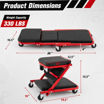 3-in-1 Folding Mechanic Creeper with 6 Wheels - 36 Inch