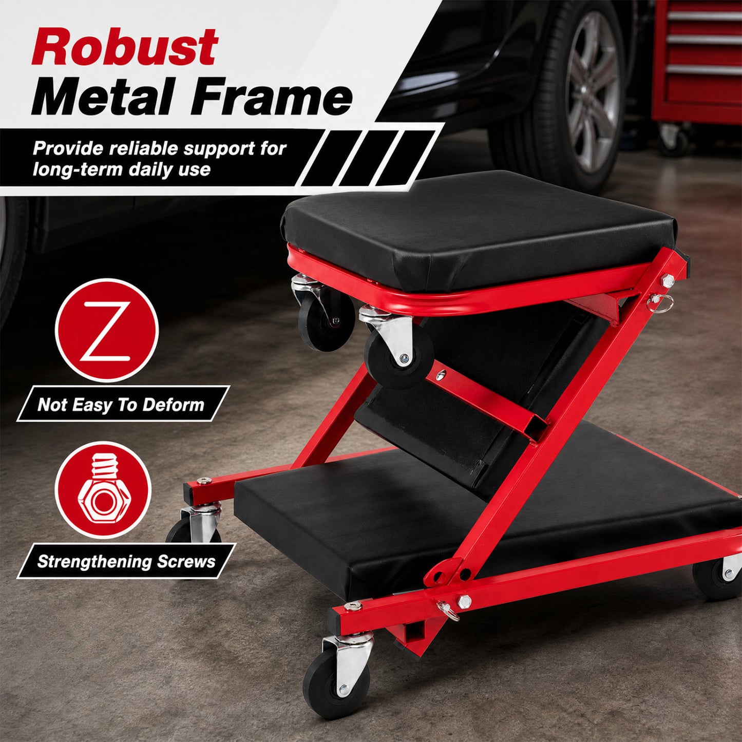 3-in-1 Folding Mechanic Creeper with 6 Wheels - 36 Inch