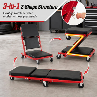 3-in-1 Folding Mechanic Creeper with 6 Wheels - 36 Inch