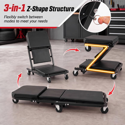 3-in-1 Folding Mechanic Creeper with 6 Wheels - 36 Inch