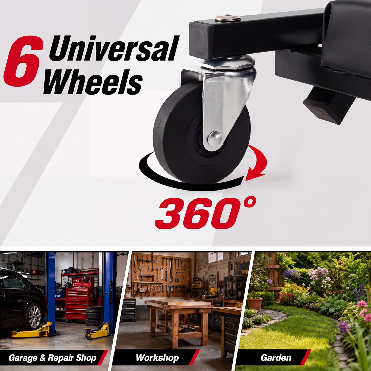 3-in-1 Folding Mechanic Creeper with 6 Wheels - 36 Inch