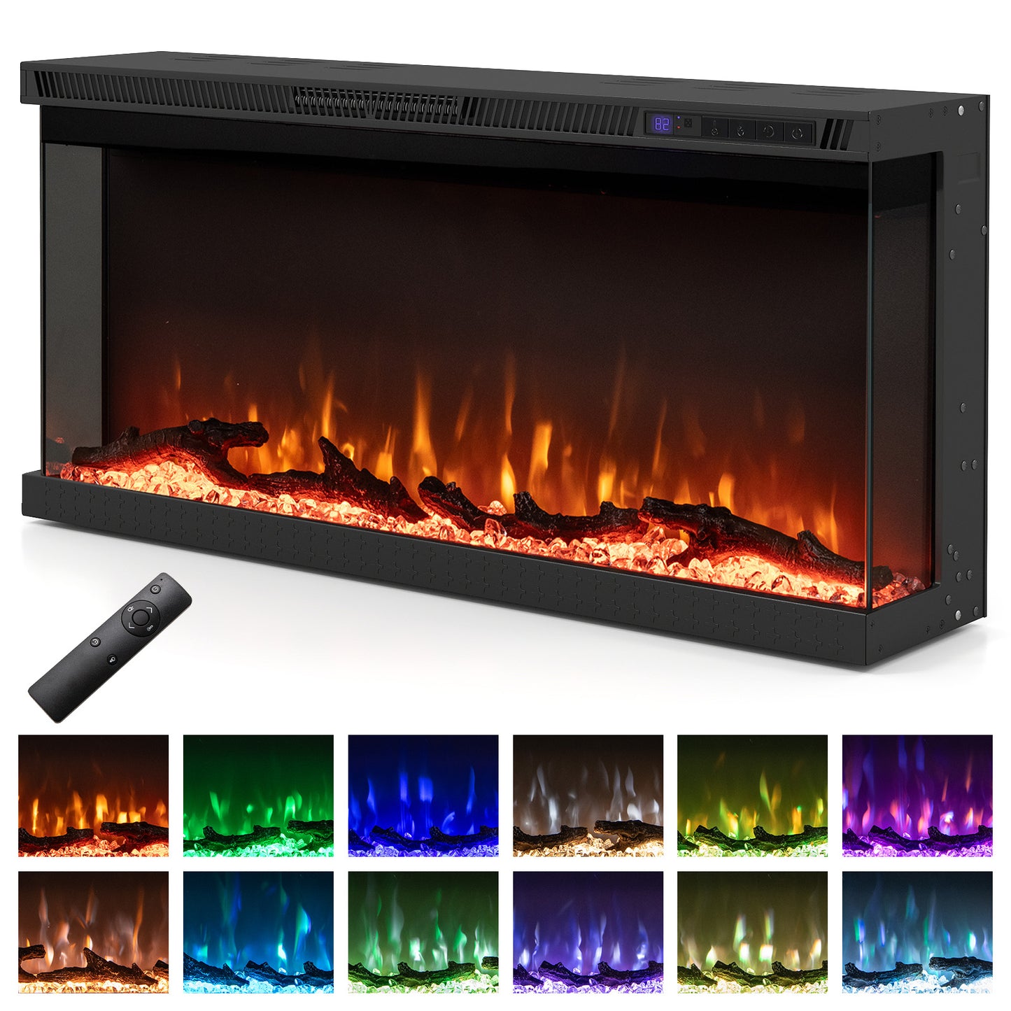36/40/50/60 Inch Wide 3-Sided Electric Fireplace Insert with Remote Control and 12 Flame Colors-36 Inch