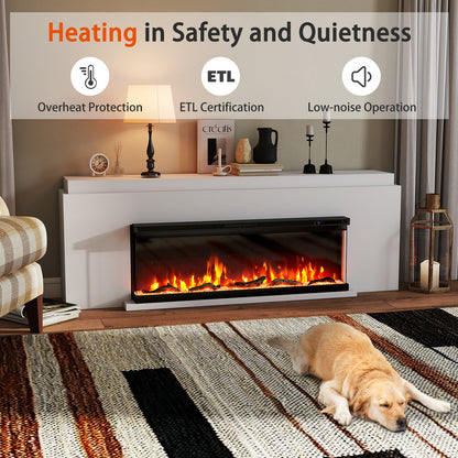 36/40/50/60 Inch Wide 3-Sided Electric Fireplace Insert with Remote Control and 12 Flame Colors-50 Inch