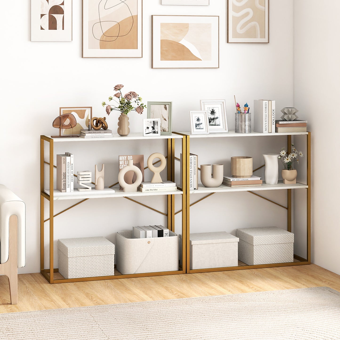 36" Console Table 2-Tier Entryway Table with Wooden Open Shelves and Metal Frame-White