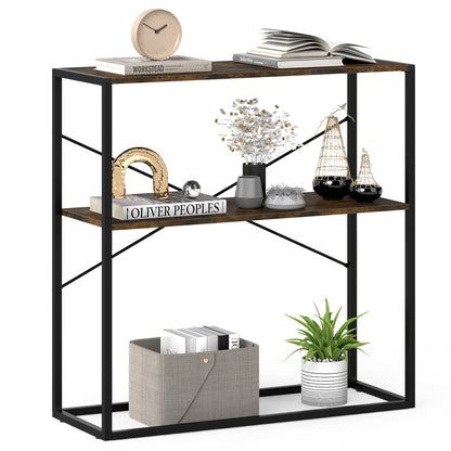 36" Console Table 2-Tier Entryway Table with Wooden Open Shelves and Metal Frame-Rustic Brown