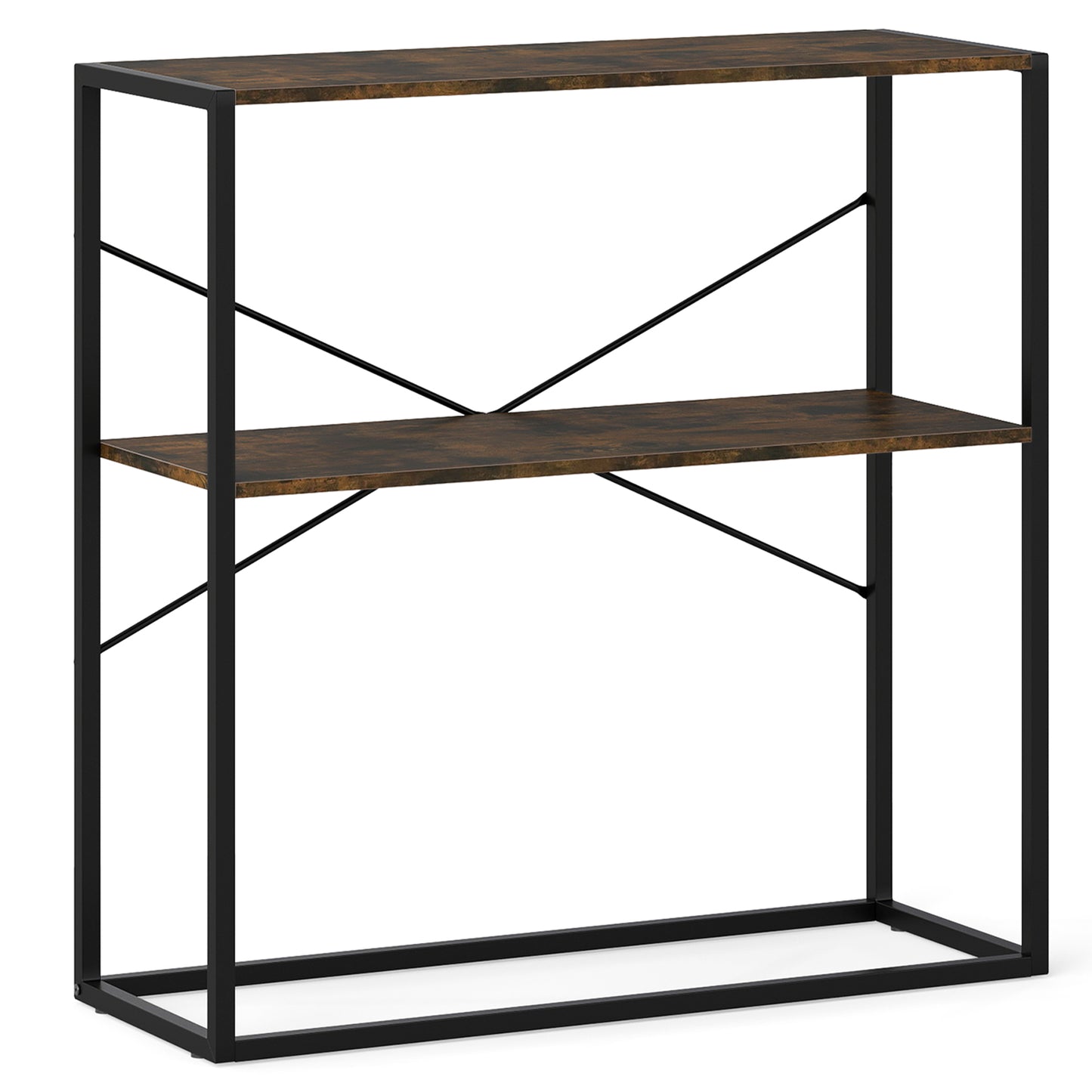 36" Console Table 2-Tier Entryway Table with Wooden Open Shelves and Metal Frame-Rustic Brown