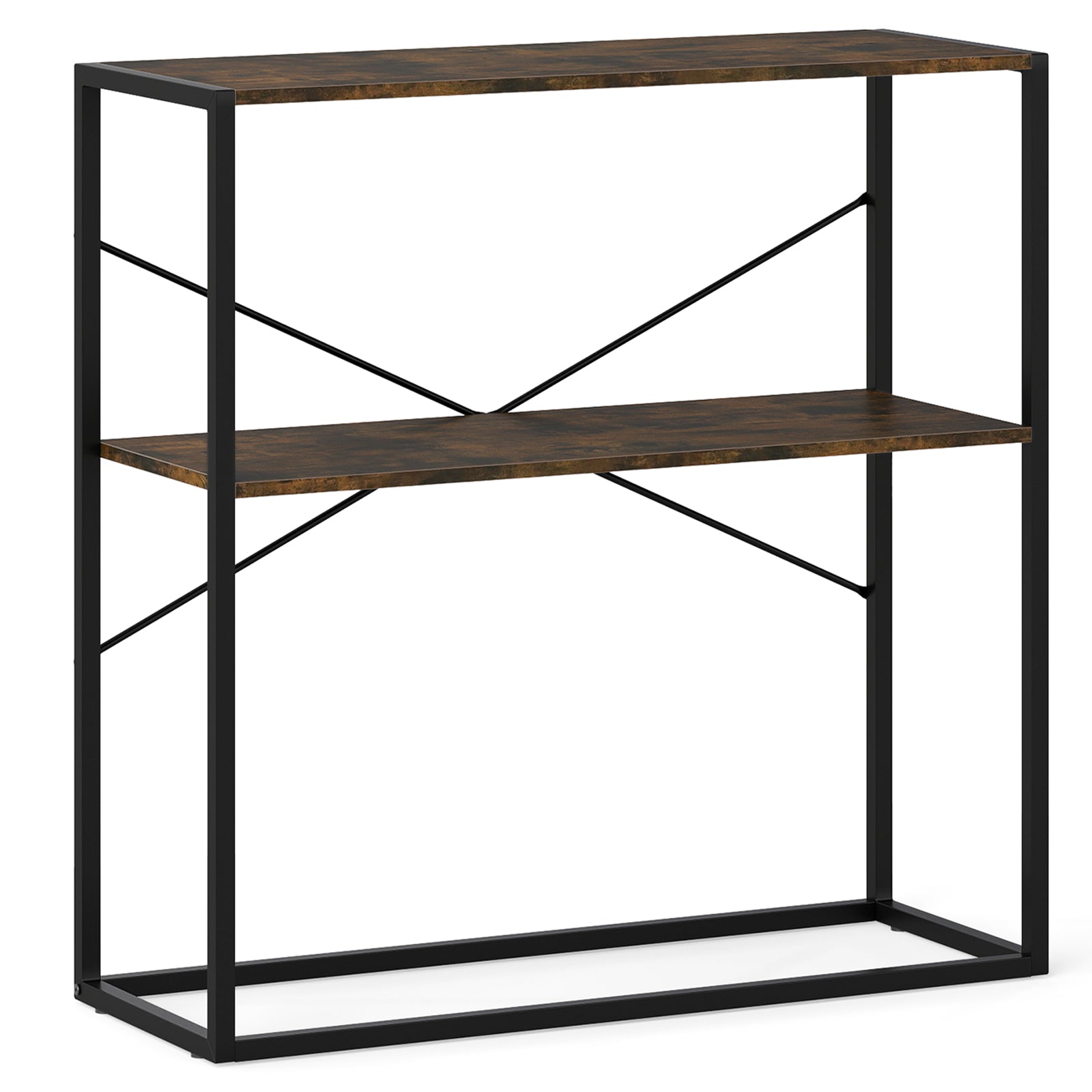 36" Console Table 2-Tier Entryway Table with Wooden Open Shelves and Metal Frame-Rustic Brown