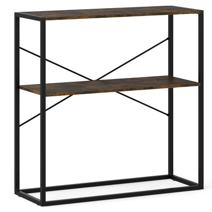 36" Console Table 2-Tier Entryway Table with Wooden Open Shelves and Metal Frame-Rustic Brown