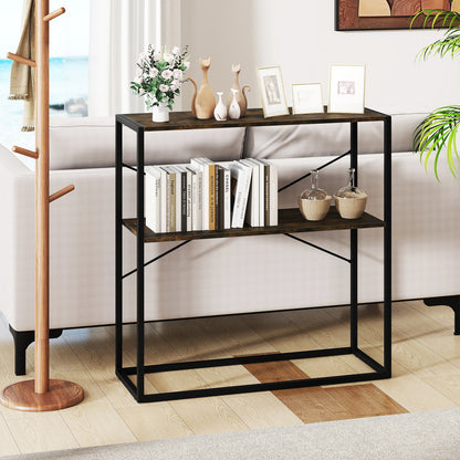 36" Console Table 2-Tier Entryway Table with Wooden Open Shelves and Metal Frame-Rustic Brown