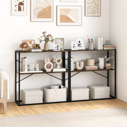 36" Console Table 2-Tier Entryway Table with Wooden Open Shelves and Metal Frame-Rustic Brown