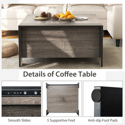 36.5 Inch Coffee Table with Sliding Top and Hidden Compartment-Gray