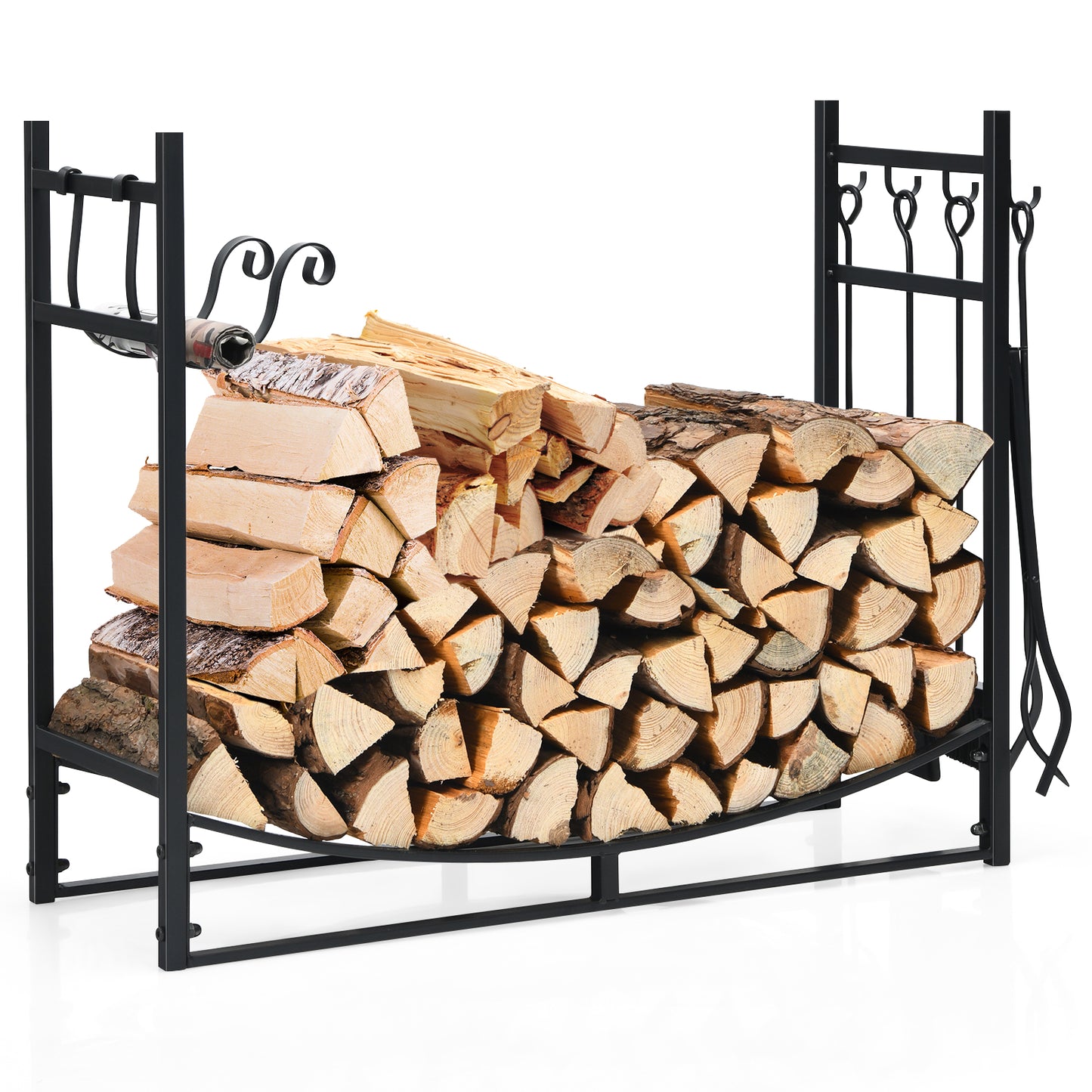 36 Inch Fireplace Log Holder with Tools and Kindling Holders