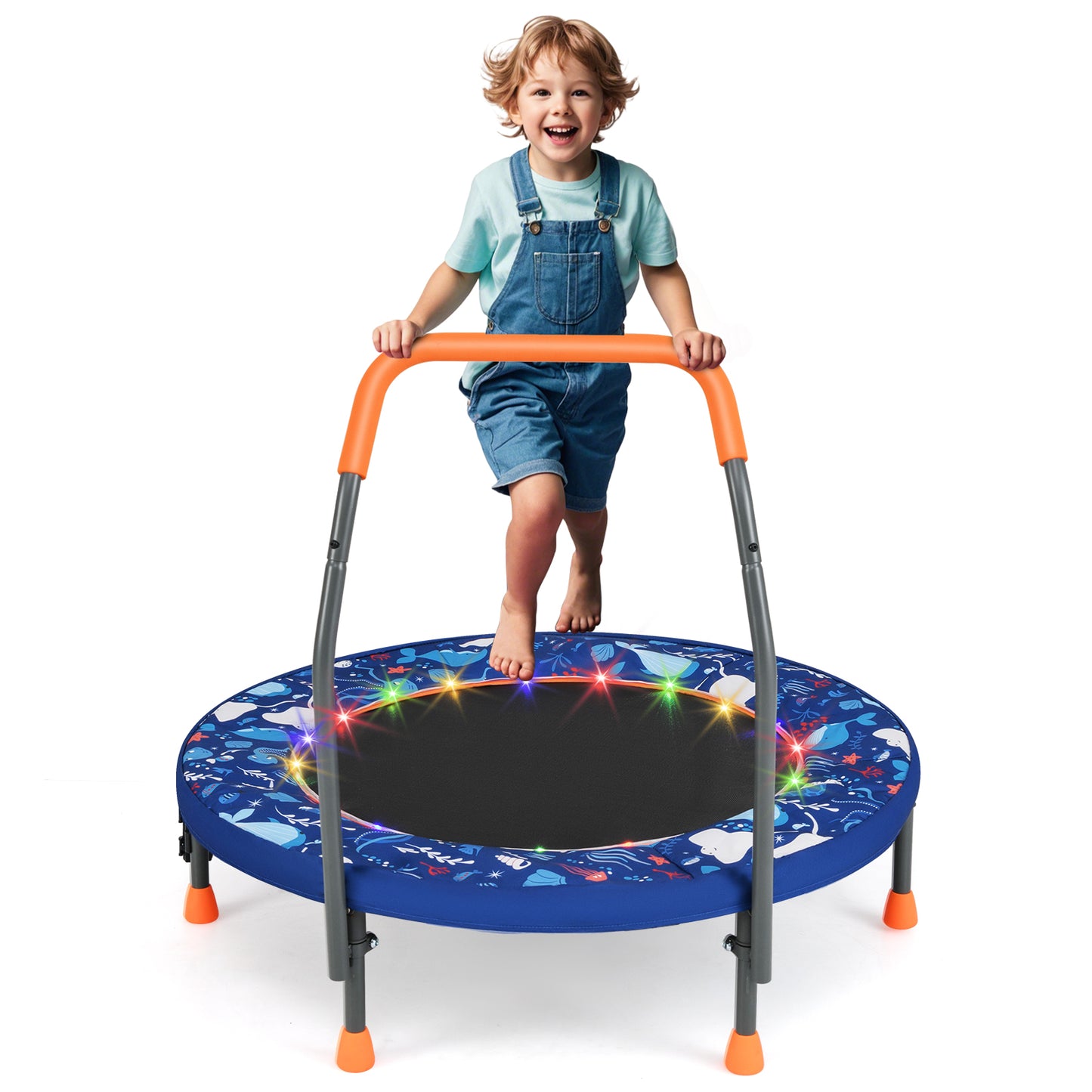 Mini Trampoline Folding Small Rebounder for Kids with Lights-Pink - Navy