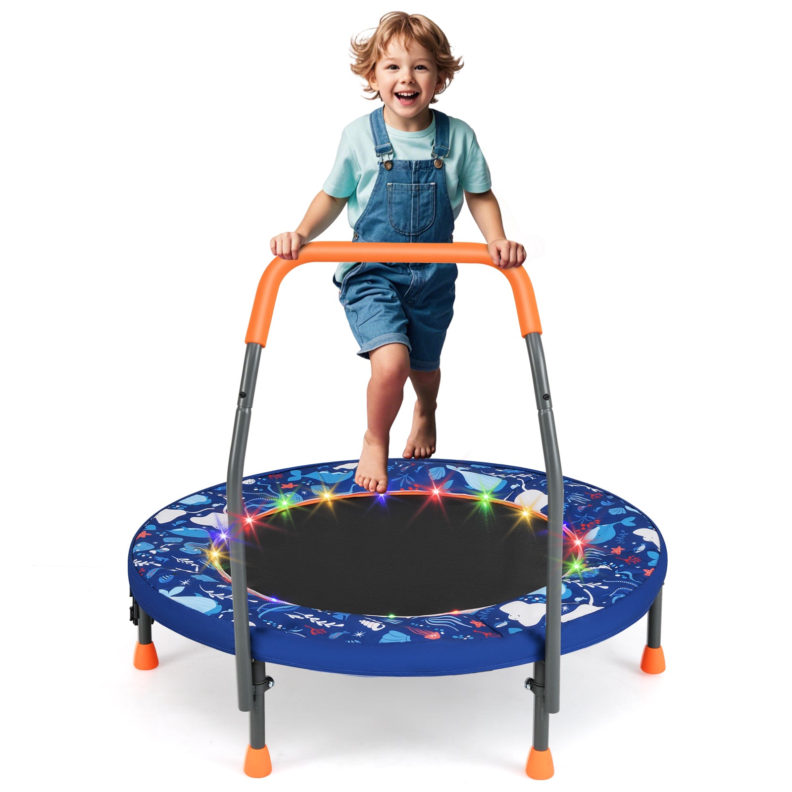 Mini Trampoline Folding Small Rebounder for Kids with Lights-Pink - Navy