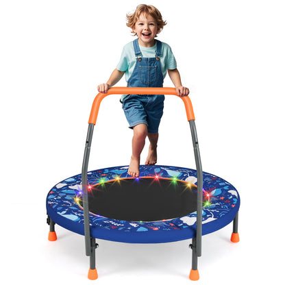 Mini Trampoline Folding Small Rebounder for Kids with Lights-Pink - Navy