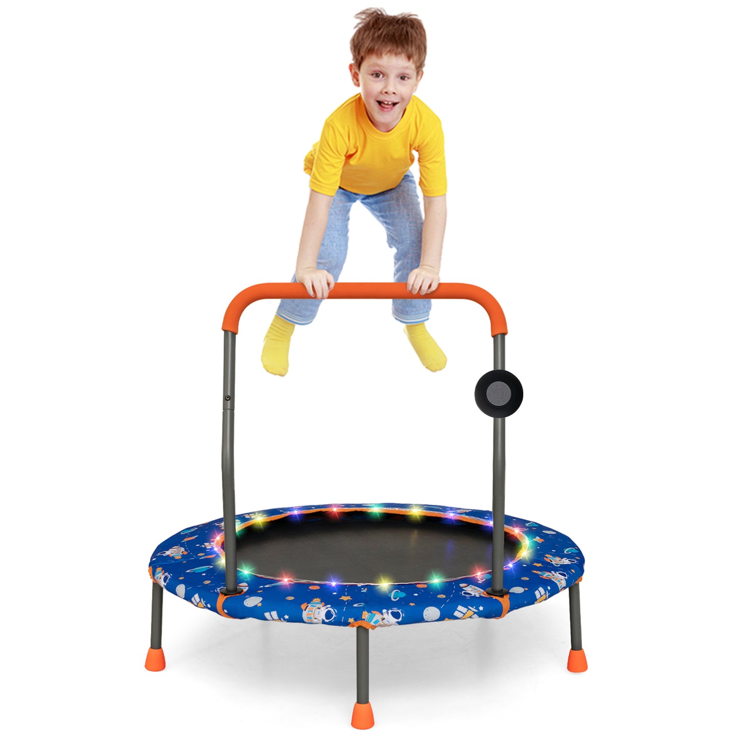 36 Inch Mini Trampoline with Colorful LED Lights and Bluetooth Speaker-Multicolor - Blue