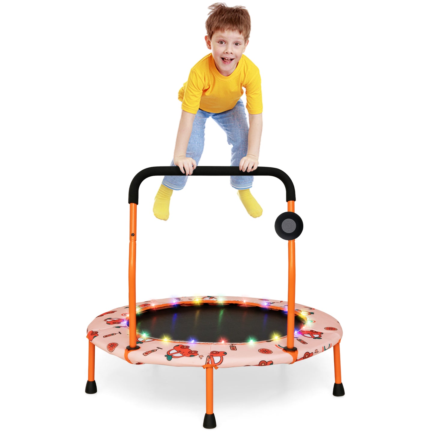 36 Inch Mini Trampoline with Colorful LED Lights and Bluetooth Speaker-Multicolor - Orange