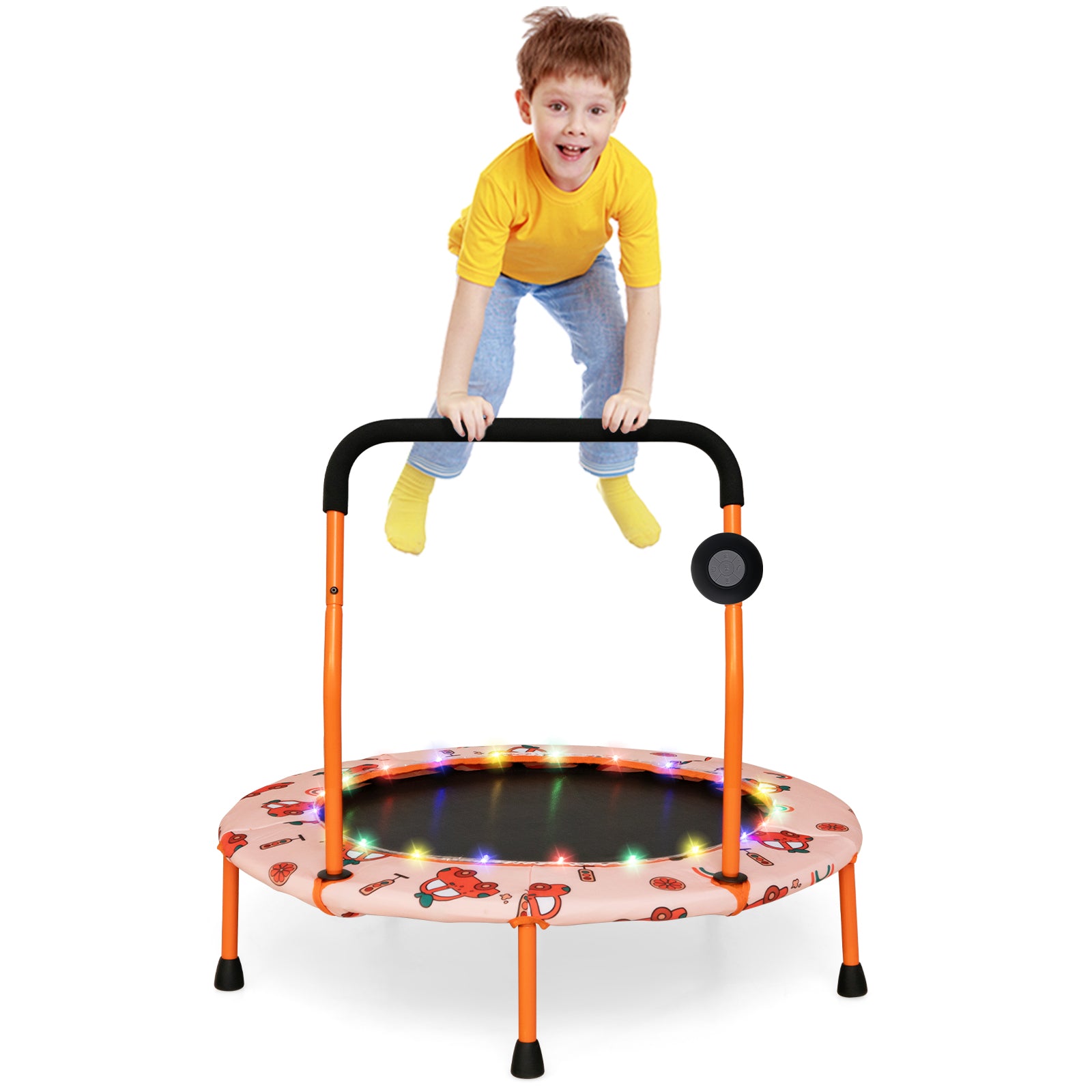 36 Inch Mini Trampoline with Colorful LED Lights and Bluetooth Speaker-Multicolor - Orange