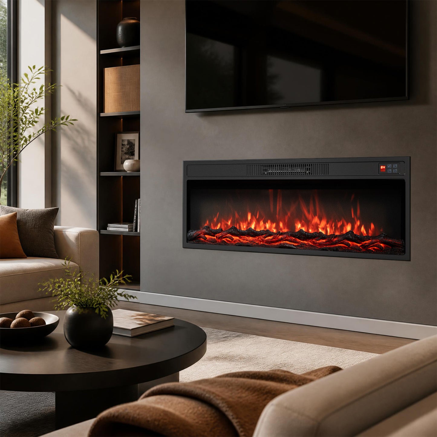 Recessed Electric Fireplace Heater with Remote Control