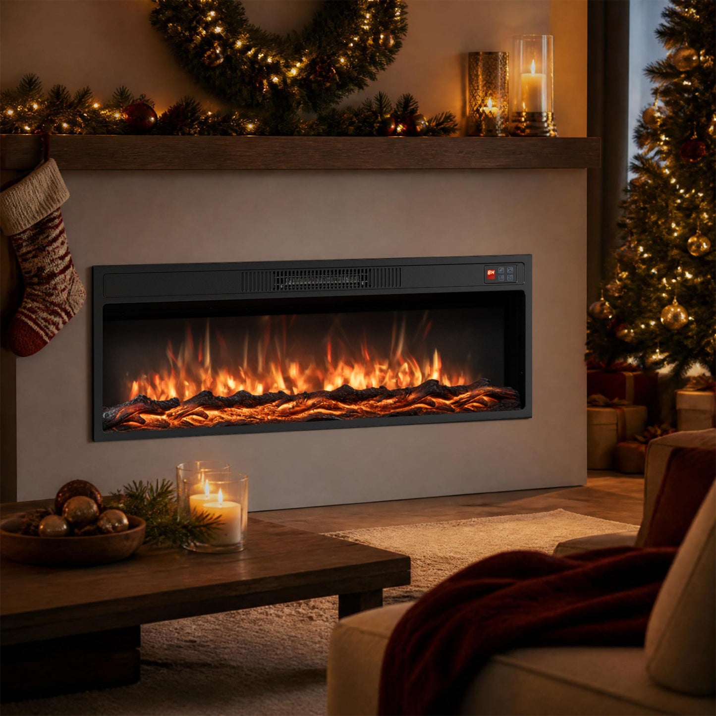 Recessed Electric Fireplace Heater with Remote Control