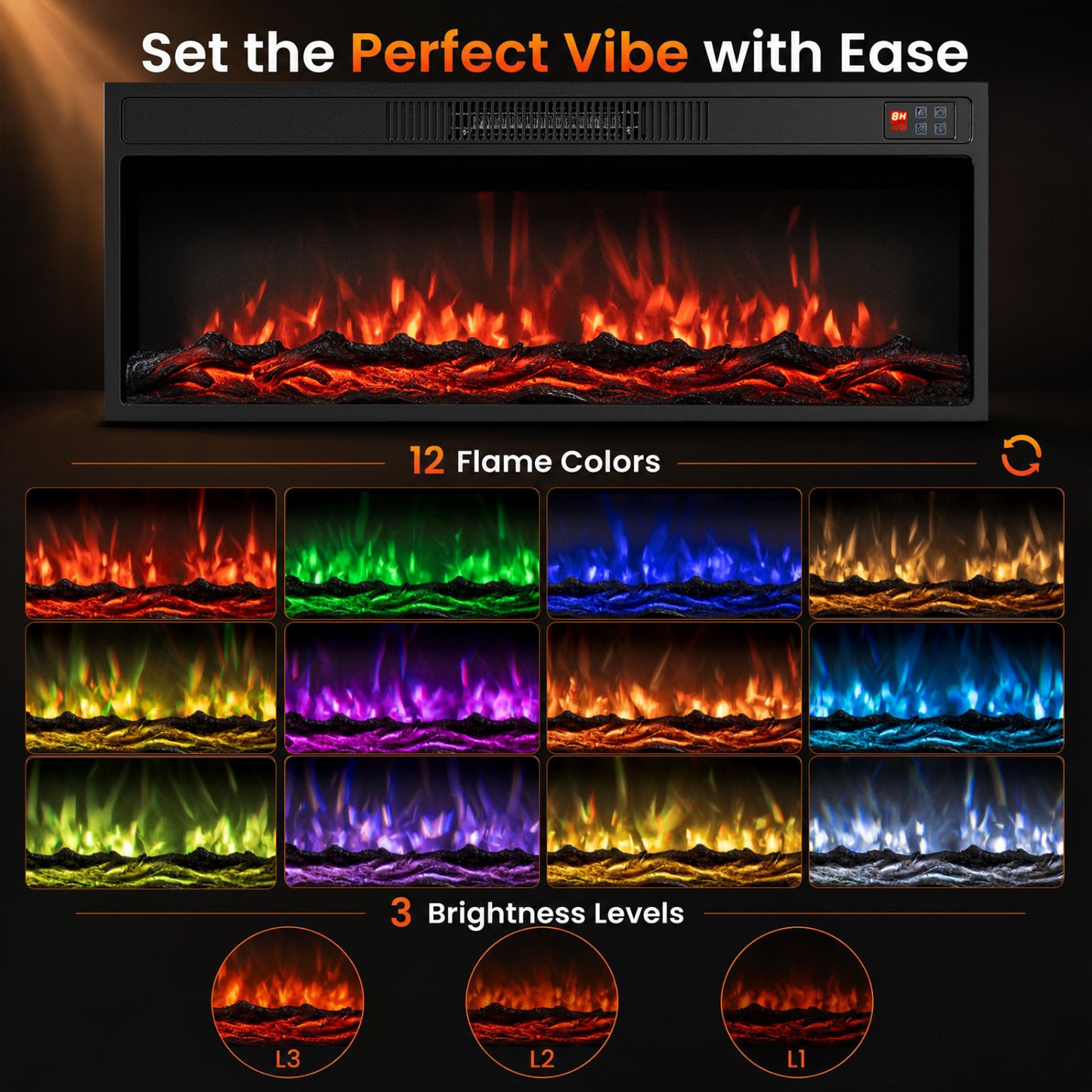 Recessed Electric Fireplace Heater with Remote Control