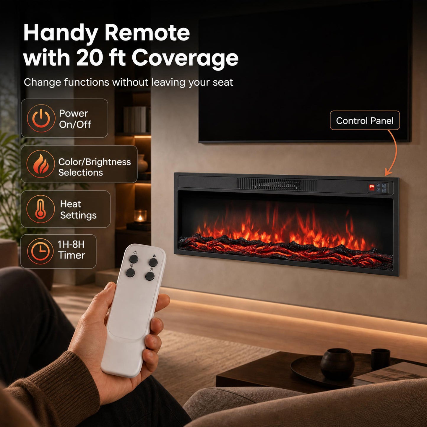 Recessed Electric Fireplace Heater with Remote Control