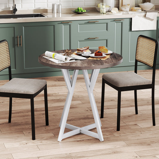 36 Inch Round Dining Table with Metal Pedestal Base-Natural