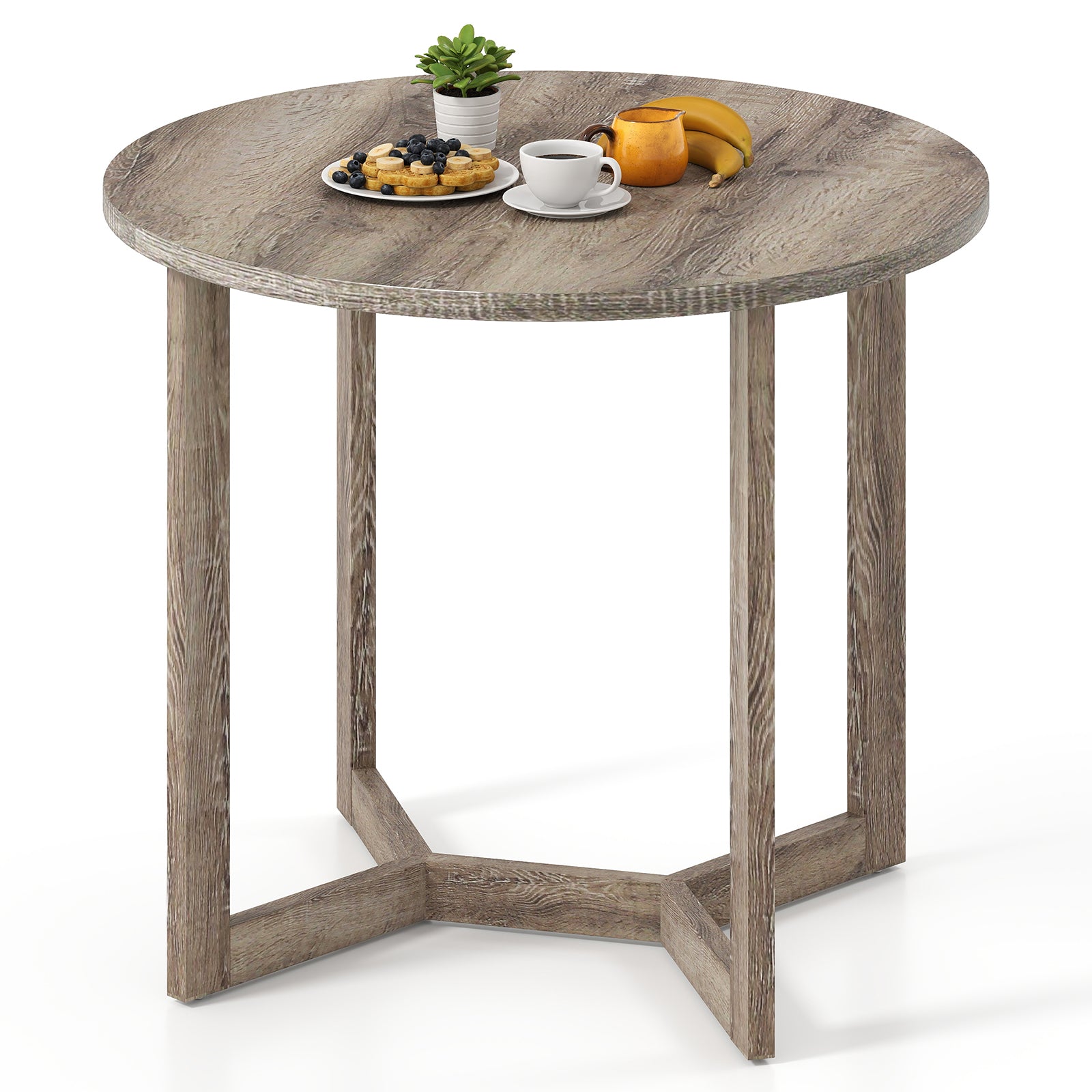 36 Inch Round Wood Dining Table for 2-4 People with Wing-shaped Pedestal Base-Grey - Grey