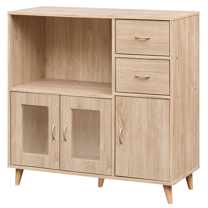 36 Inch Sideboard Buffet Cabinet with Open Compartment-Natural