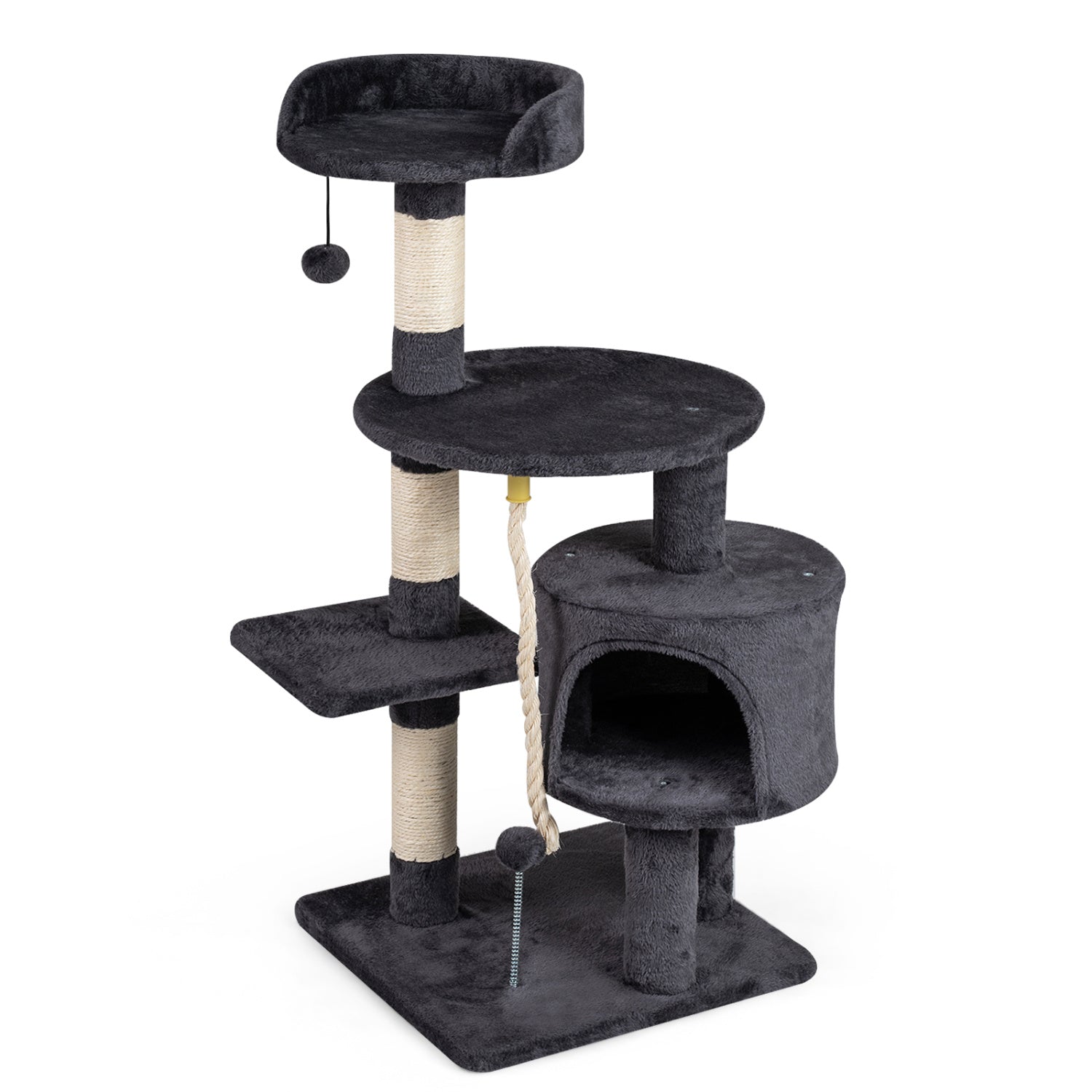 36 Inch Tall Kitten Tower with Condo and Plush Perch-Dark Gray