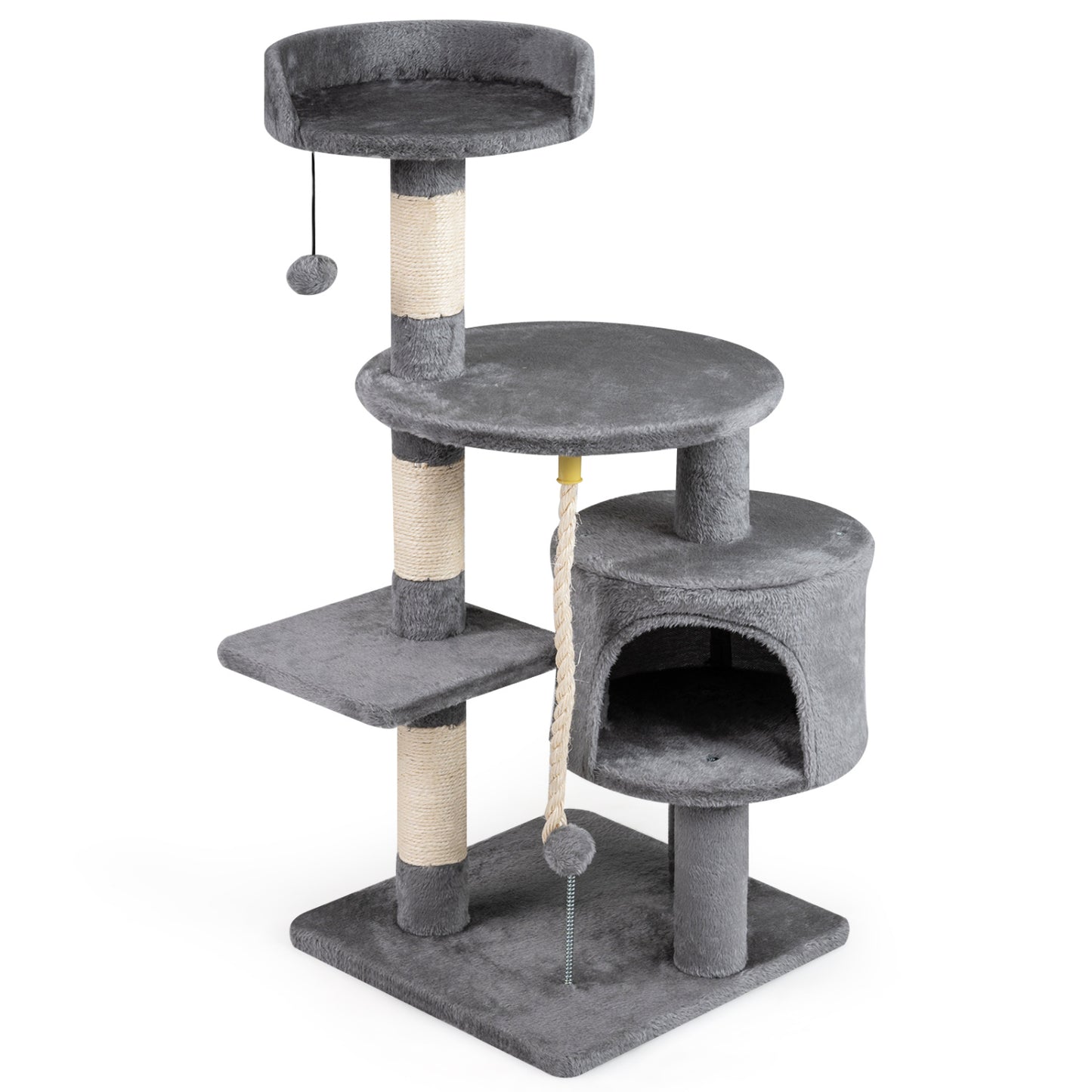36 Inch Tall Kitten Tower with Condo and Plush Perch-Light Gray